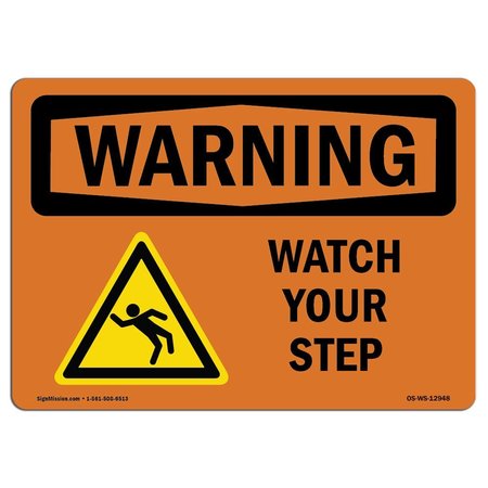 SIGNMISSION OSHA WARNING Sign, Watch Your Step W/ Symbol, 5in X 3.5in Decal, 10PK, 5" W, 3.5" H, Landscape, PK10 OS-WS-D-35-L-12948-10PK